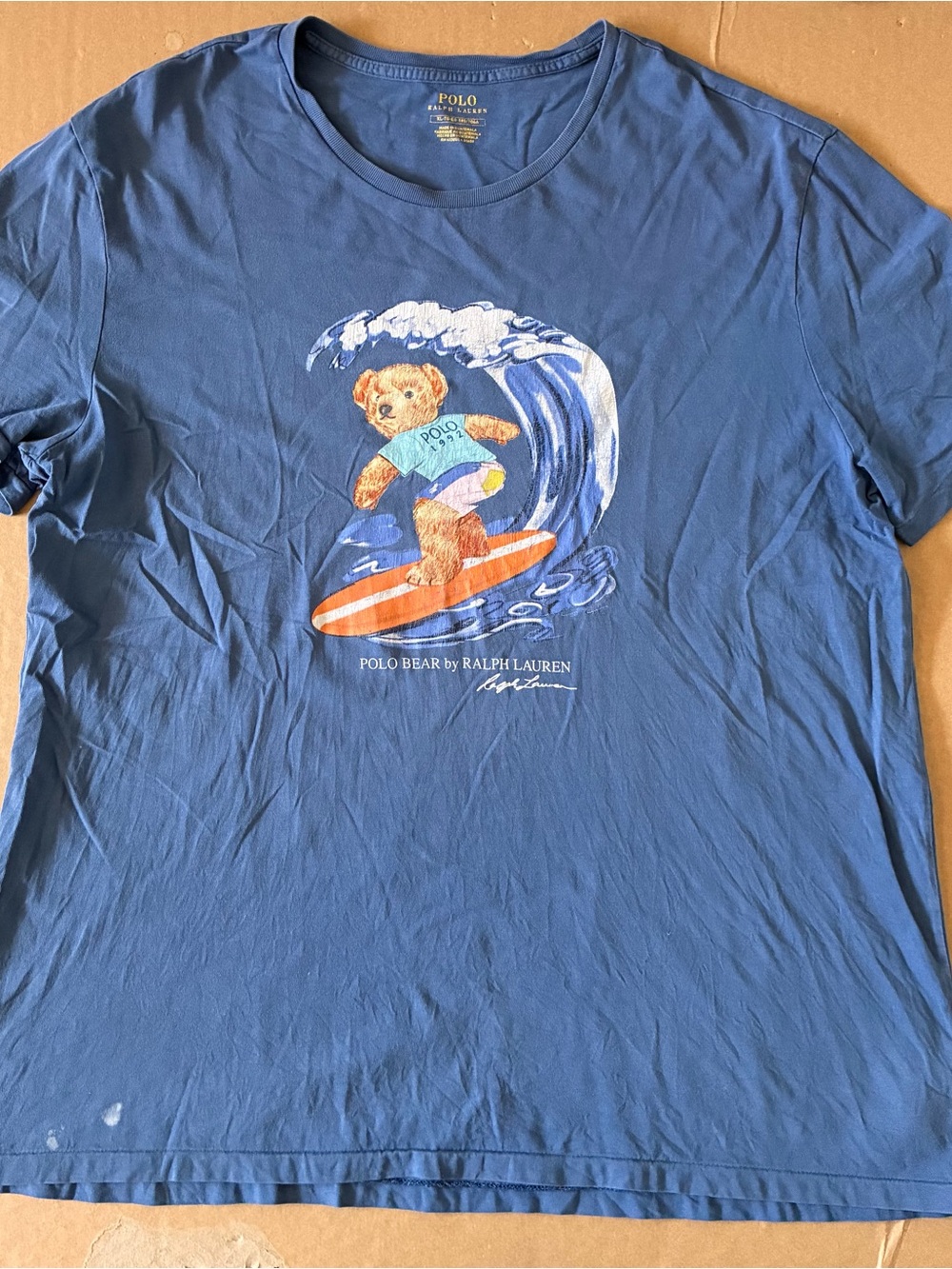 Polo Ralph Lauren Mens Polo Bear T-Shirt Blue Surfing Bear Sunfaded Blue XL